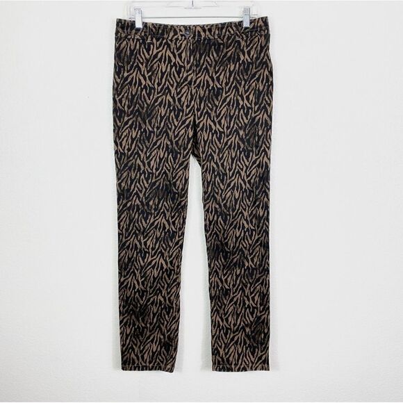 Chico’s Brown & Black Zebra Squiggle Print High Rise Crop Slim Pants - Picture 1 of 5
